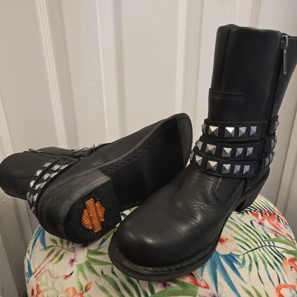 Harley-Davidson Black Studded Leather Moto Boot - Picture 4 of 5